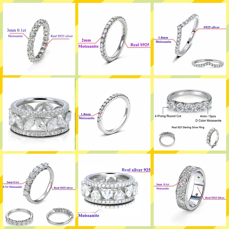 solid 2mm 3mm white round Moissanite diamond Full Eternity Band 925 Sterling Silver Jewelry Wedding Ring Valentine's Day Gift