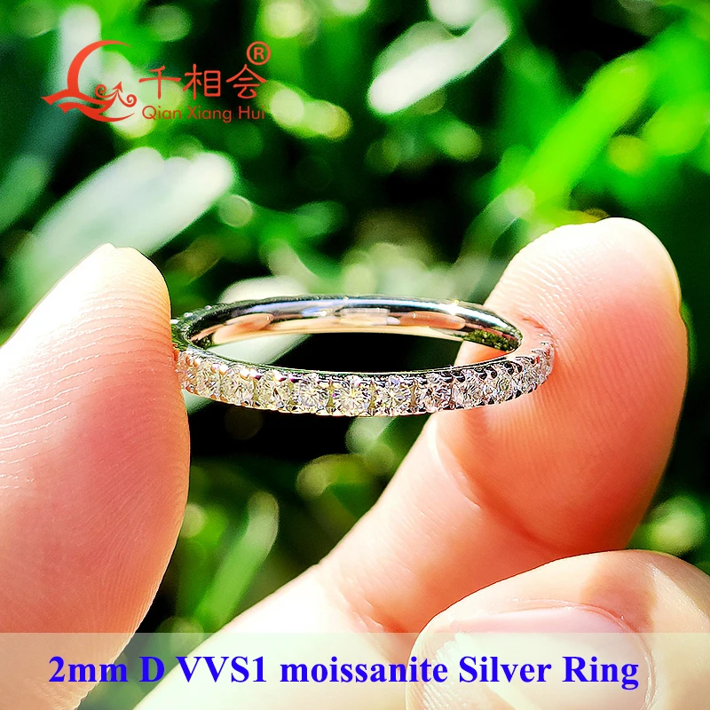 solid 2mm 3mm white round Moissanite diamond Full Eternity Band 925 Sterling Silver Jewelry Wedding Ring Valentine's Day Gift